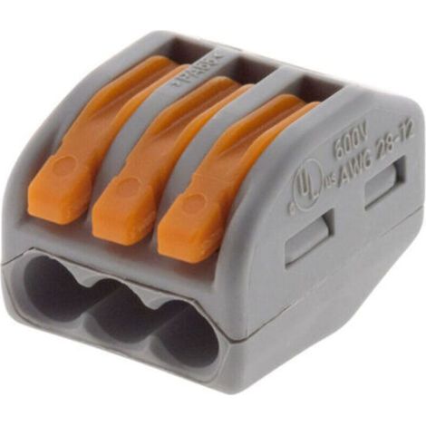 Lot de 50 mini bornes de connexion rapide à levier S222 pour fils rigides et souples - 3 entrées