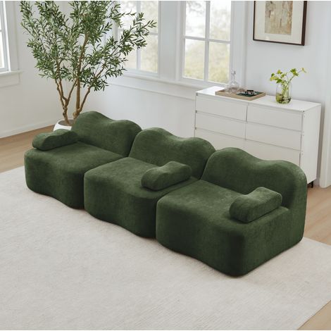 Canapé modular 3 plazas de terciopelo verde, sin estructura, asiento profundo y reposabrazos móvil (1/5)