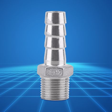 Raccord fileté mâle inox pour tuyau flexible, connecteur barbe 3/8"x12mm, accessoire plomberie liquide, acier inoxydable (1/2)