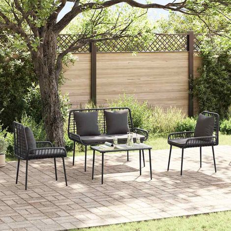Garten Essgruppe 3 pcs Schwarz und Anthrazit Poly-Rattan