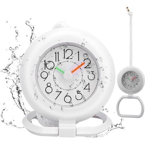 Horloge de salle de bain - suspendue alarme horloges minuterie de douche horloge de table Blanc avec anneau de serviette (numériques) (1/5)