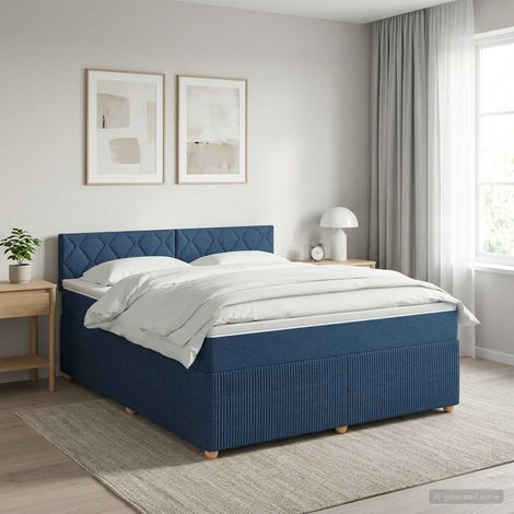 Cama box spring con colchón con cabecera Azul 160 x 200 cm Tela (1/5)
