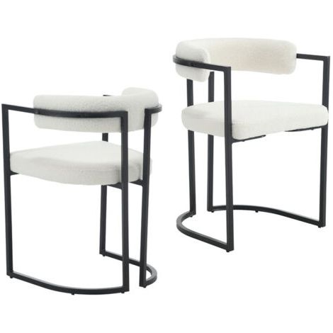 [JAMAIS UTILISÉ] Wahson Lot de 2 Chaises en Fausse Fourrure,Chaise Salle à Manger Moderne avec Accoudoirs Dossier Chaise de Cuisine Pied en Métal, Blanc