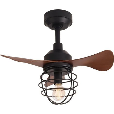 Plafonnier ventilateur LED 56 cm, moteur réversible silencieux, 3 pales ABS, télécommande, design moderne pour intérieurNoyer noirAmpoules non incluses (1/5)