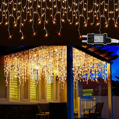 Jiubiaz 20M 600LEDs Eisregen Lichterkette Warmweiß, Fenster Lichtervorhang mit 8 Modi IP44 Wasserfest, Weihnachtsbeleuchtung Party Balkon Garten Deko (1/5)