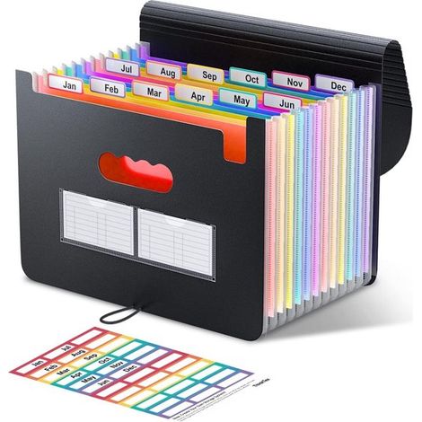 Chemise à dossiers - Chemise à dossiers A4 - Porte-documents - Porte-documents homme - Chemise de conférence - Chemise noire de direction à 24 compartiments et couverture A4 - Organiseur de dossiers