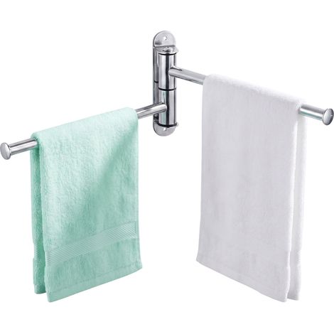 Relaxdays, portasciugamani girevole da parete, 2 aste, braccio per asciugamani, HxLxP: 14 x 32,5 x 3 cm