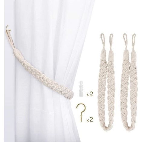 2 Pack Cotton Rope Curtain Tiebacks Decorative Braided Cotton Curtain Loop Window Curtain Tieback 9 (1/4)
