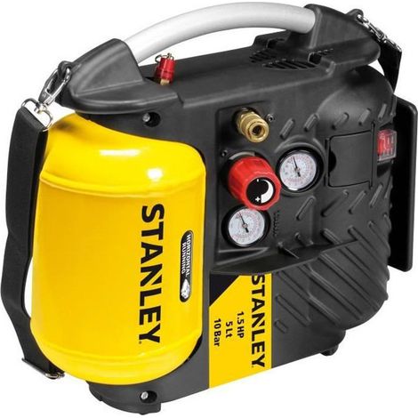 Stanley – Compresseur portable sans huile 1.5 ch – Débit 180 l/min – Pression 10 bar – Cuve 5 litres – Léger 8 kg pour petits travaux