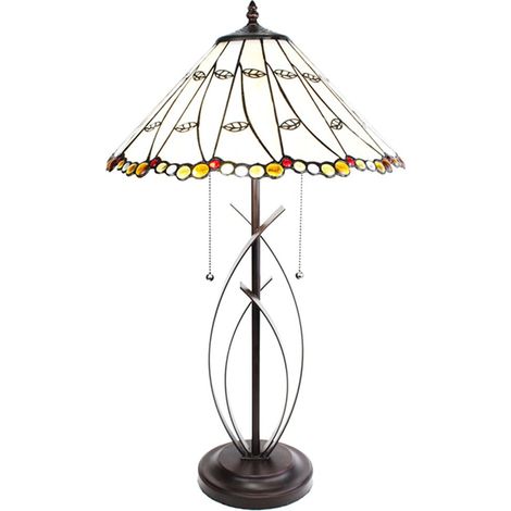 Lampe de table style vitrail classique en verre beige métal et polyrésine Ø 41 x 68 cm - PANGIVO (1/5)