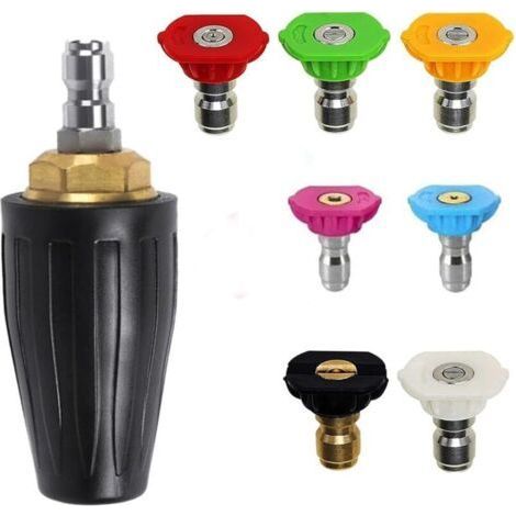 Ugello turbo per idropulitrice, ugello rotante e 7 punte, attacco rapido da 1/4", 4000 Psi, kit di getti per idropulitrice, ugello rotante ad alta pressione, nero (1/4)