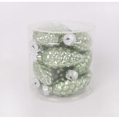 TrendLine Weihnachtskugeln aus Glas Tannenzapfen Ø 6 cm light green 12 Stück Weihnachtskugel