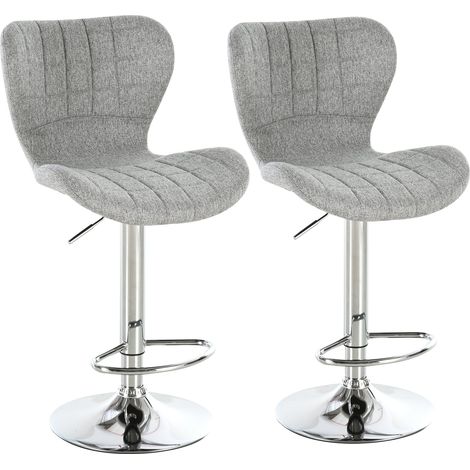 Set 2 Sgabelli da Cucina da Bar Girevoli con Altezza Regolabile in Tessuto Grigio (1/5)