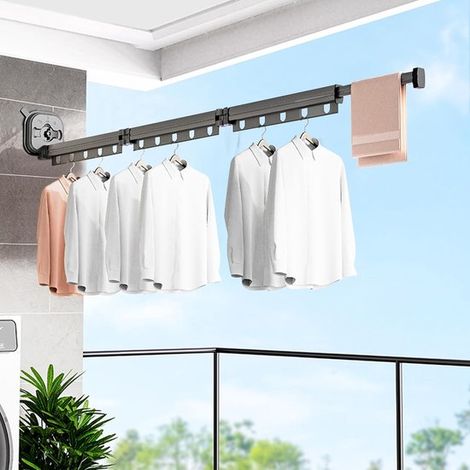 Perchero plegable de pared, extensible con orificios para colgar, ahorra espacio, ideal para balcones, baños y dormitorios. (1/5)