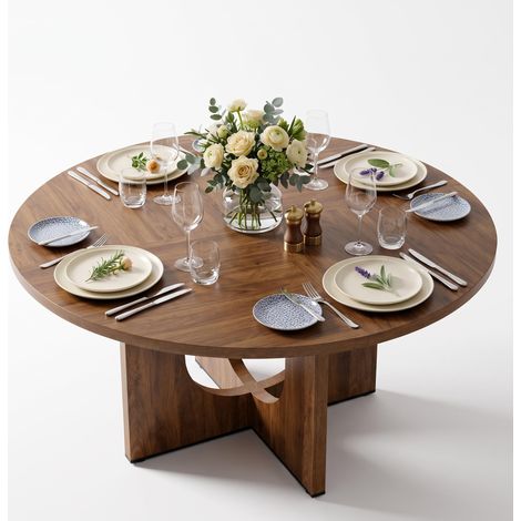 FurnitureR Round Dining Table Dark Wood Effect MDF Surface for 4 to 6 Seats 120 x 120 x 75 cm Family Kitchen Open-Plan Room Furniture (1/5)