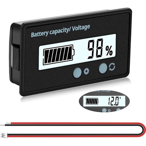 Compteur de Batterie CC, Moniteur de Voltmètre de Capacité de Batterie, Indicateur de Batterie d'acide de Plomb, Écran LCD DC 12V 24V 36V 48V 60V 72V (Lumière Blanche) (1/5)