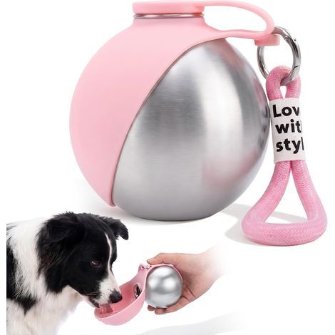 Stainless Steel Dog Water Bottle 284 ml Waterproof Silicone Bowl (1/5)