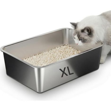 Cat Litter Tray Stainless Steel High Edge Large Metal Litter Tray 60 x 40 x 15 cm Easy Clean Non Stick Leak Proof (1/5)