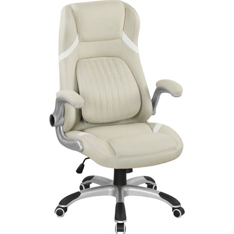 Linen-Look Office Chair, with Adjustable Height Tension - Beige (1/5)