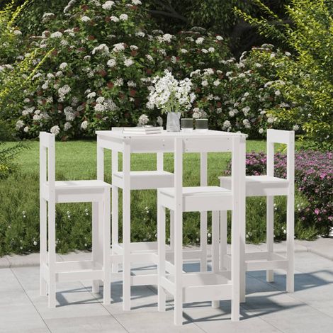 Set de mesa y taburetes altos jardín 5 pzas madera pino
