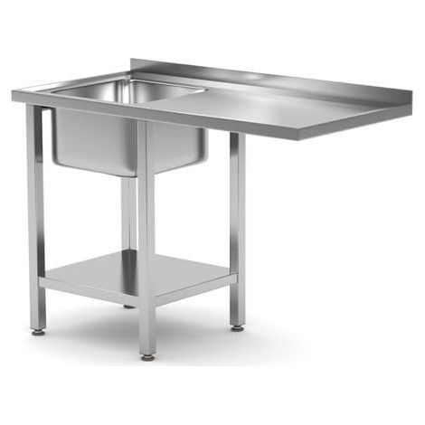 Hendi Tavolo con lavello, vano lavastoviglie e ripiano, Il lavello integrato (AISI 304) misura: 400x400x(H)250mm, sinistro, piedini regolabili, 1200x700x(H)850mm, acciaio