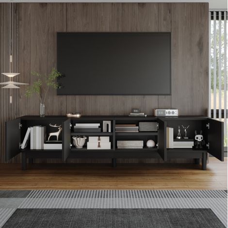 Mobile TV 169 x 34 x 45,5 cm in pannelli di legno neri con contenitore FloraGrace (1/5)