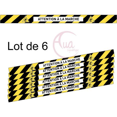 AUA SIGNALETIQUE - Lot de 6 Bandes de Marquage au Sol - Attention à la Marche - Autocollant laminé - 670x50 mm (1/5)