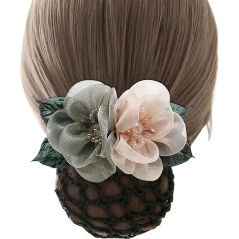 Barrette filet à cheveux à fleurs double face - Barrette cache-chignon pour femme (1/3)