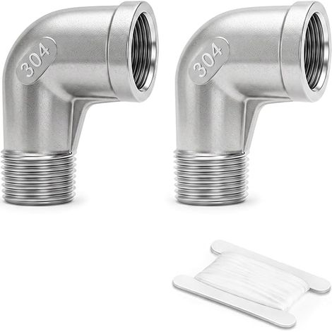 2 pièces coude à 90 degrés en acier inoxydable 304, raccord de tuyau fileté BSP femelle x mâle, raccord coudé moulé 1/2" pour plomberie industrielle et jardinage (1/5)