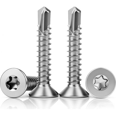 Lot de 100 vis autotaraudeuses Torx en métal M4,8 x 13 mm à tête fraisée Torx à tête plate pour toiture en aluminium (1/5)