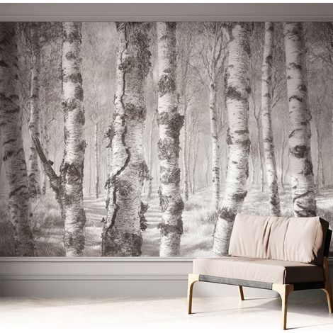 Papier peint autocollant avec imprimé décoratif pour salon et chambre à coucher Installation facile Forêt de bouleaux 312x219 cm (1/5)