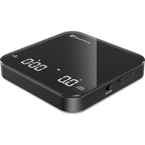 Mini balance à café rechargeable avec minuterie, 2 kg/0,1 g, échelle précise pour expresso et café verseur, balance de cuisine numérique portable avec minuterie automatique(Noir) (1/5)