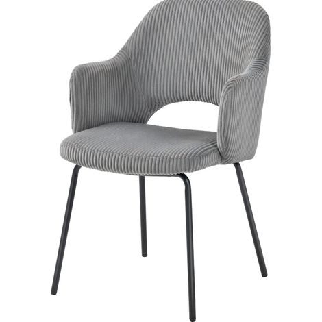 Chaise de salle à manger en velours côtelé, forme fauteuil, assise généreuse, pieds en métal avec patins réglables, gris pour cuisine et coin repas - CHICFURN (1/5)