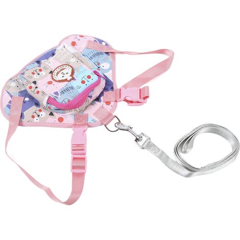 Sac à dos pour chien à motif dessin animé, harnais réglable avec laisse pour chiens de petite et grande taille, idéal pour les voyages en plein air. Rose, taille L. (1/5)