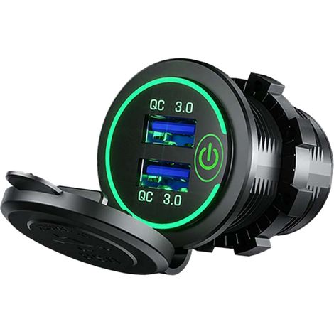 Chargeur Voiture USB Multiprise QC3.0 Adaptateur Allume-Cigare Charge Rapide pour Camping-Car Bateaux Motos Lumière Verte (1/5)