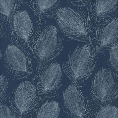 Rasch Peacock Maya Feathers Navy Blue Wallpaper Vinyl Paste The Wall Washable (1/4)