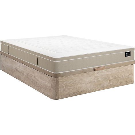 Set 160 x 200 cm rete letto contenitore naturale chiaro + materasso ibrido a molle insacchettate 7 zone e gel memory foam sp.28cm - CIREVA di YSMÉE