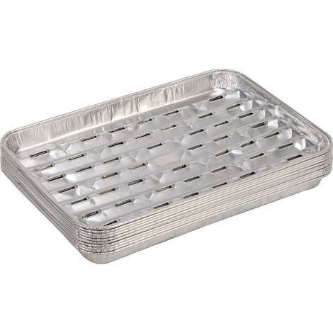 Lot de 10 Plateaux De Gril En Aluminium Avec Fentes D'aération 34x23x2,5cm Pour Barbecue