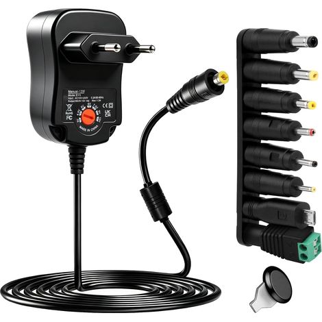 12W Adaptateur Secteur Universel AC DC 3-12V 1000mA Max pour LED avec 8 Connecteurs DC Transformateur d'Alimentation à Découpage 4.5V 5V 6V 7.5V 9V pour Routeur Caméra Électroniques Ménagers (1/5)