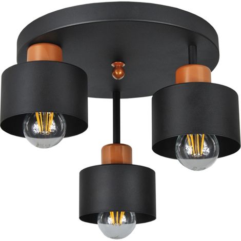 Plafoniera nera, in metallo industriale, 3xE27, illuminazione LED moderna per soggiorno, cucina, camera da letto, cameretta dei bambini, loft (1/5)