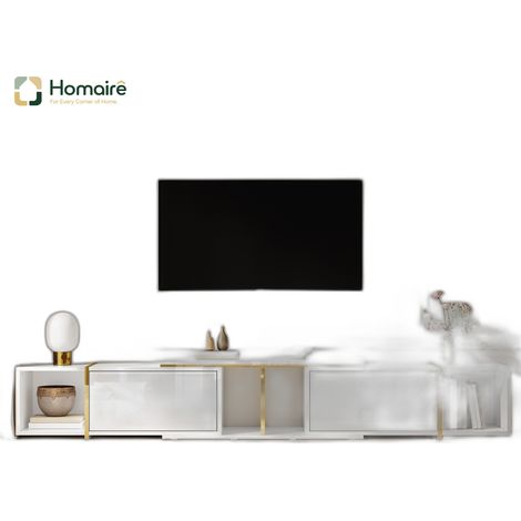 Meuble TV en tissu blanc avec couchage coulissant 275 x 35 x 37 cm HOMAIRE (1/5)