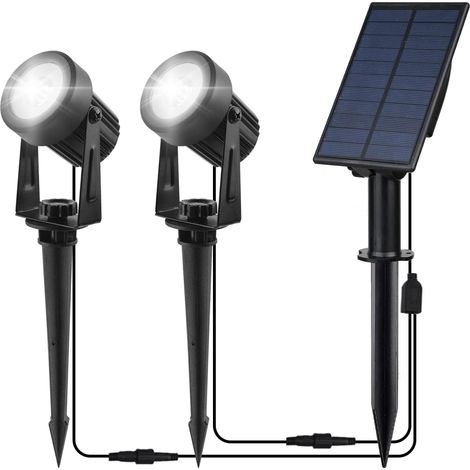 Spot Solaire Exterieur, IP65 Lampe Solaire Exterieur Jardin Decorative Exterieur Puissante pour Arrarbres, Chemins, Pelouses, Terrasses (Blanc) (1/5)