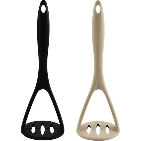 SilicaSmasher Duo : presse-purée en silicone non toxique pour pommes de terre, avocats, haricots, fruits, conception monobloc avec trou de suspension pour un rangement facile (noir et kaki) (1/5)