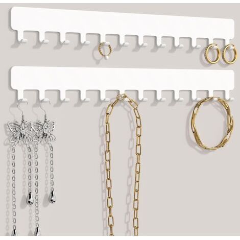 Rangement mural pour bijoux - Organisateur de bijoux robuste pour colliers, bracelets et boucles d'oreilles - Solution peu encombrante, fixation adhésive facile, métal, blanc (1/5)