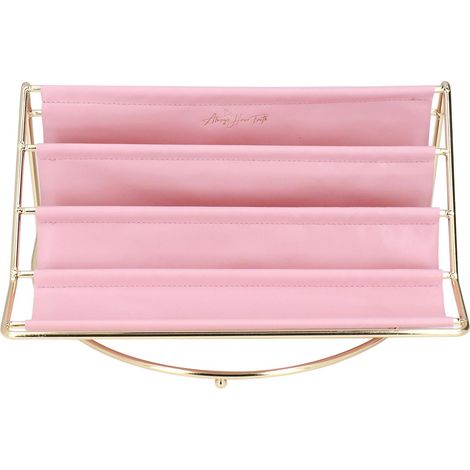 Organiseur de bureau à plusieurs niveaux, élégant, en métal et cuir de qualité supérieure, durable, stable et polyvalent, rose (1/5)