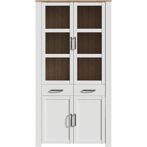 Vitrine Large BOHOL Blanche 4 Portes dont 2 Vitrées + 2 Tiroirs L 106,4 × P 42 × H 205,4 cm (1/3)