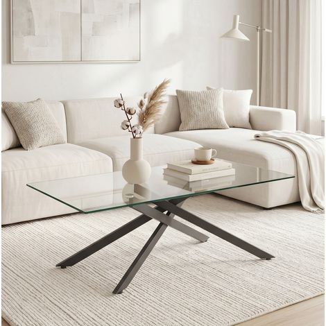 Rechteckiger Couchtisch aus schwarzem gehärtetem Glas 100 x 60 x 46 cm (1/5)
