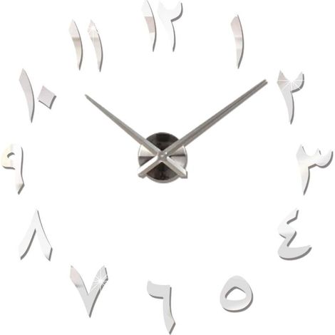Reloj de pared grande para armar, silencioso, moderno, con adhesivo 3D, ideal para la decoración del hogar y la oficina, regalo, color plata (plateado) - Crezuo