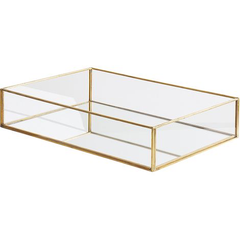 Bandeja decorativa de metal dorado y cristal rectangular 30 x 20 cm para joyas y velas GRENOBLE (1/5)