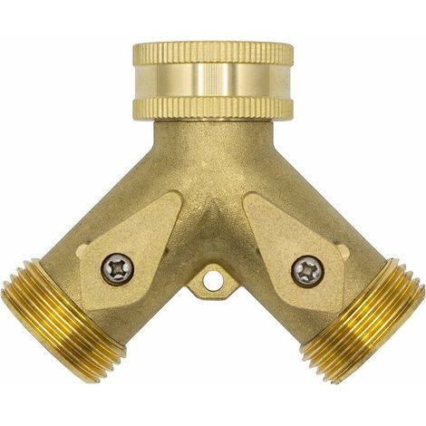 Distributeur Y - 2 Voies - Raccord Mâle 3/4 Pouces - Laiton - Avec Robinets à Bille Individuels - Pour Jardin et Maison - 1 Pièce (1/3)